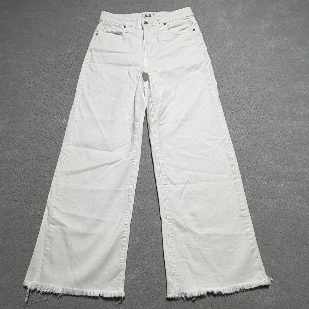 Paige Anessa Wide Leg Raw Hem Ankle Flare Jeans Women’s 26 White Stretch